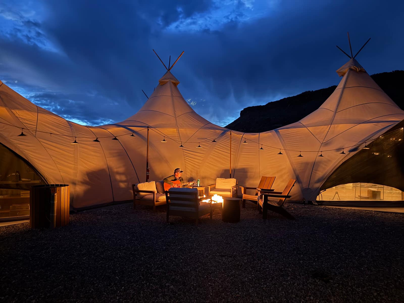 Glowing tents at dusk